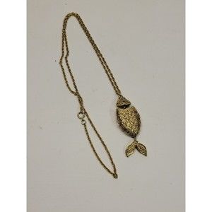 Vintage Max Factor Articulated Fish Solid Perfume Compact Pendent And Necklace